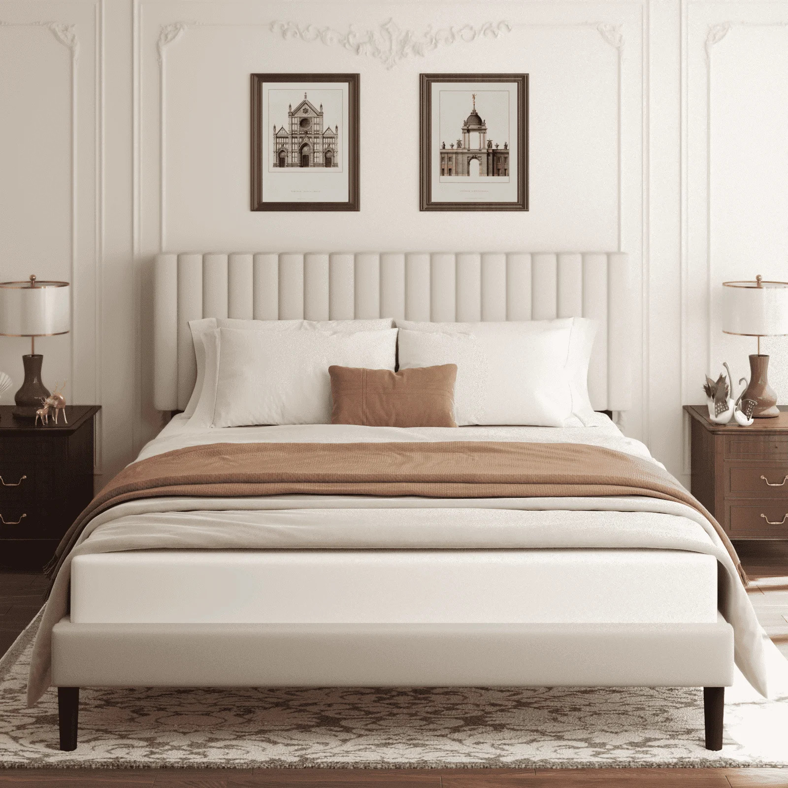 VIPLOV Queen Size Bed Frame with Velvet Upholstered Headboard, Platform Bed with Strong Wood Slat... | Walmart (US)