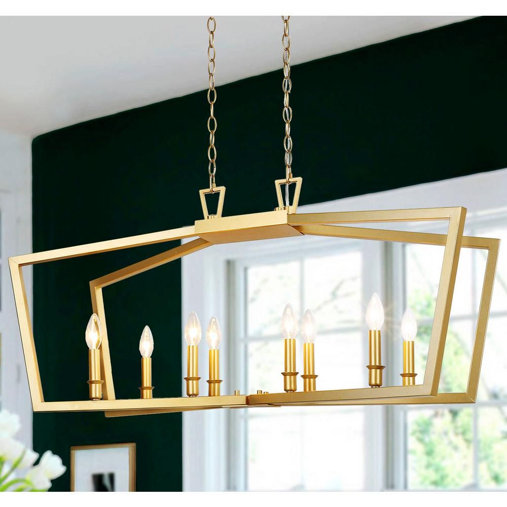 LNC Modern Gold Farmhouse Island Chandelier 8-Light 38 in. Adjustable Geometric Candle-Style LED Com | The Home Depot