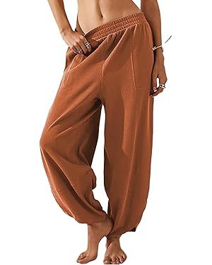 Xiaoxuemeng Womens Baggy Wide Leg Pants Casual Elastic Waisted Palazzo Harem Pants with Pockets | Amazon (US)