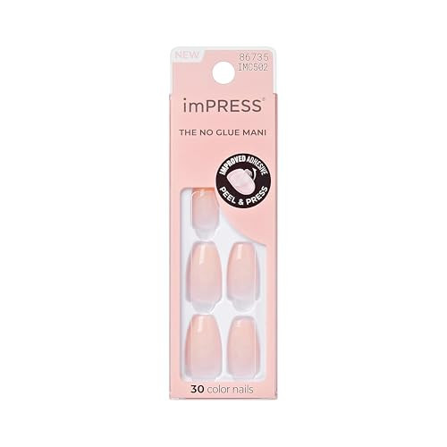 Kiss Impress No Glue Mani Press On Nails, 'Serendipity', Pink, Medium Size, Coffin Shape, Includes 30 Nails, Prep Pad, Instructions Sheet, 1 Manicure Stick, 1 Mini File | Amazon (US)