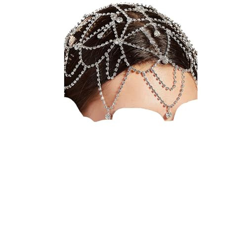 YERTTER Wedding Gold Rhinestone Mesh Head Cap Tassel 20s Head Accessories Jewelry Crystal Headband Headpiece Boho Hair Accessories for Women Brides Prom Costume(Gold 4) | Amazon (US)