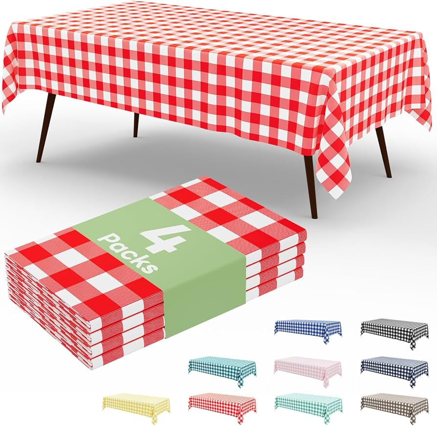 misaya 4 Packs Buffalo Disposable Table Cloth, 54 x 108 Inch Waterproof Plastic Tablecloth, Recta... | Amazon (US)