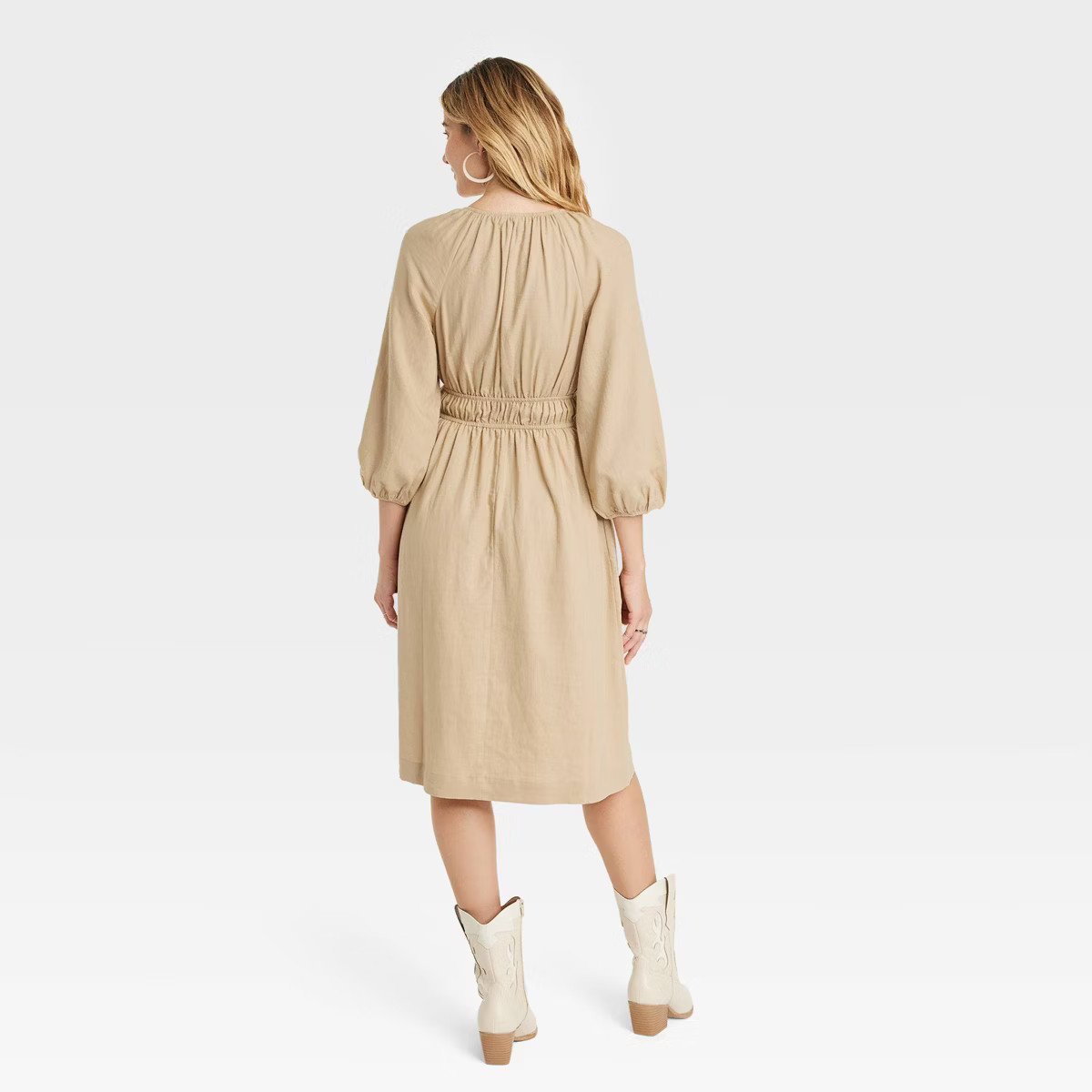 Women's Tie-Front Puff 3/4 Sleeve Midi Dress - Universal Thread™ | Target