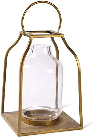 K&K Interiors 14979A-GD Gold, 18 Inch Lantern Finish and Glass Hurricane | Amazon (US)
