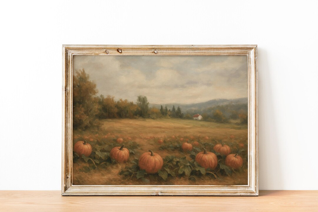 Pumpkin Patch Painting, Rustic Fall Landscape Art, Vintage Fall Wall Art, Autumn Farmhouse Decor,... | Etsy (US)