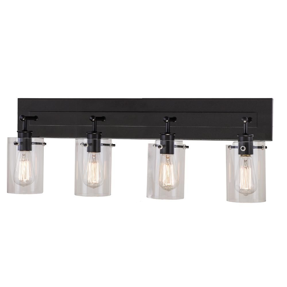 Hampton Bay Regan 29.13 in. 4-Light Espresso Vanity Light with Clear Glass Shades | The Home Depot