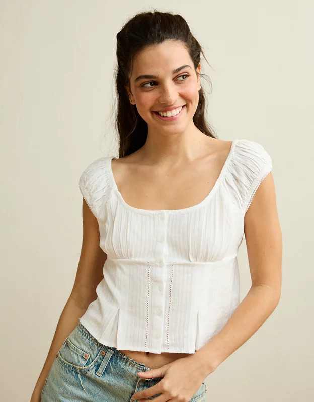 AE Cap-Sleeve Button-Up Top | American Eagle Outfitters (US & CA)