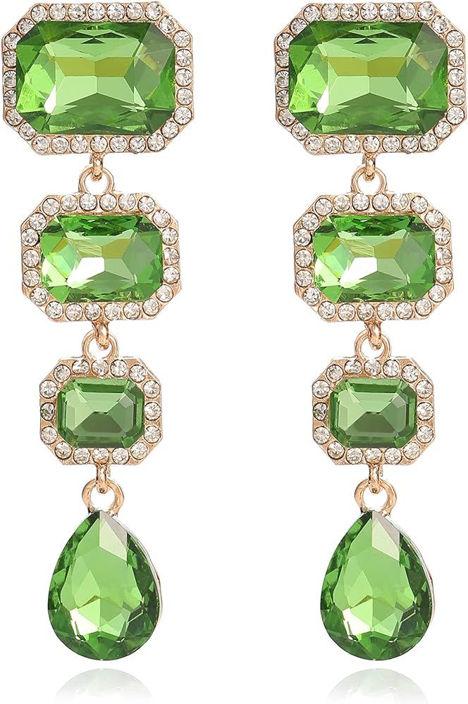 Vintage Rhinestone Drop Dangle Earrings Statement Crystal Dangling Earrings Rectangle Teardrop Ch... | Amazon (US)
