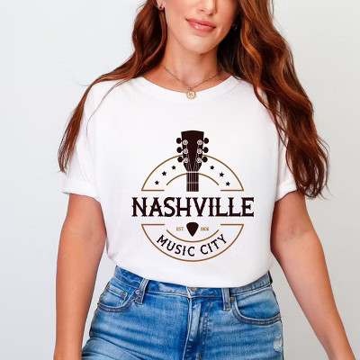 Simply Sage Market Nashville Music City Guitar Garment Dyed Tee - M - White | Target