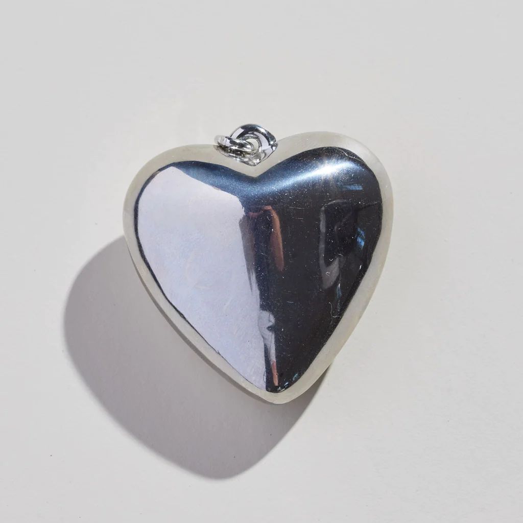 Silver Oversized Heart Charm | Nickel and Suede