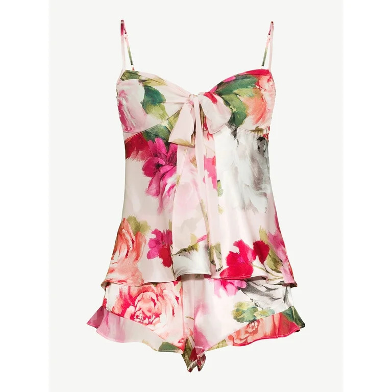 Joyspun Women’s Bow Trim Satin Cami Sleep Set, Sizes S to 3X | Walmart (US)