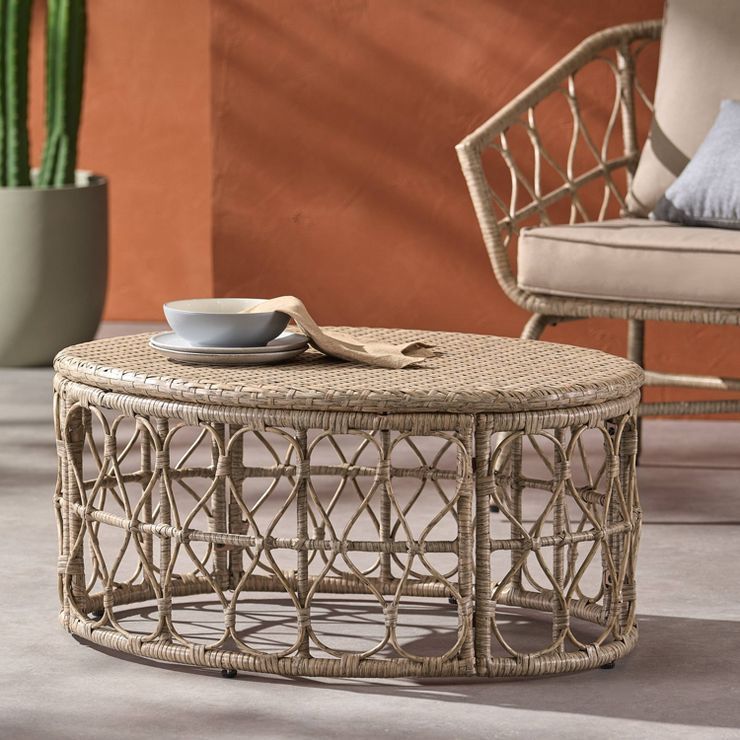 Bruce Outdoor Wicker Coffee Table Light Brown - Christopher Knight Home | Target