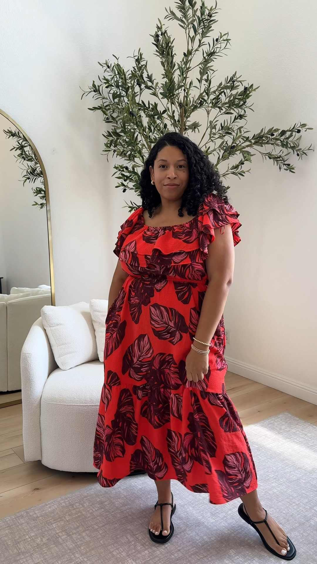 Sofia Jeans Women's and Women's Plus Maxi Dress with Double Ruffle Convertible Neck, wearing a large could have sized down to a Medium 

Walmart fashion | Walmart finds | Walmart dress | Walmart outfit | midsize fashion 

#LTKMidsize #LTKVideo #LTKStyleTip