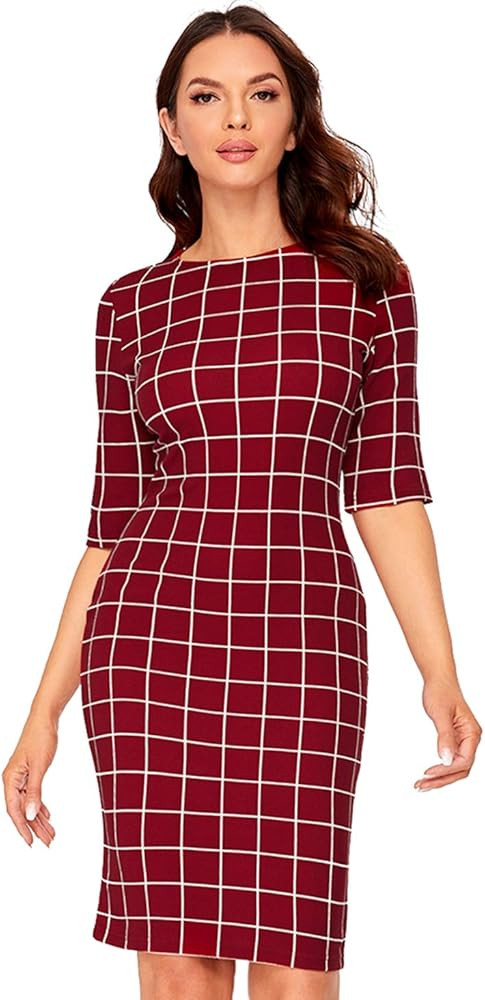 MakeMeChic Women's Elegant Crew Neck Wear to Work Business Cocktail Pencil Dress | Amazon (US)