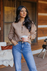 Hallie Tan Ribbed V-Cut Henley Sweater | Magnolia Boutique
