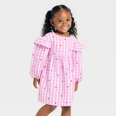 Toddler Girls' Long Sleeve Ruffle Dress - Cat & Jack™ Pink | Target