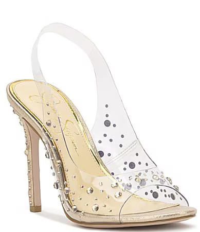 Jessica Simpson Jaisey Clear Rhinestone Peep Toe Slingback Dress Pumps - 9 | Dillard's