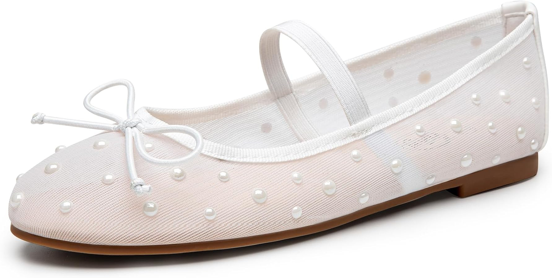 Trary Mesh Ballet Flats for Women, Pearl Ballet Flats Shoes for Women, Bow Mary Jane Shoes Women,... | Amazon (US)