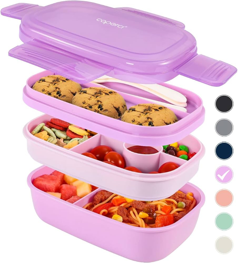 Caperci Stackable Bento Lunch Box for Kids - Large Size All-in-One Bento Box Adult Lunch Box - Lu... | Amazon (US)