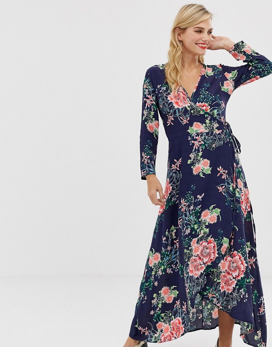 Liquorish floral maxi dress with front splits and wrap front detail-Multi | ASOS (Global)