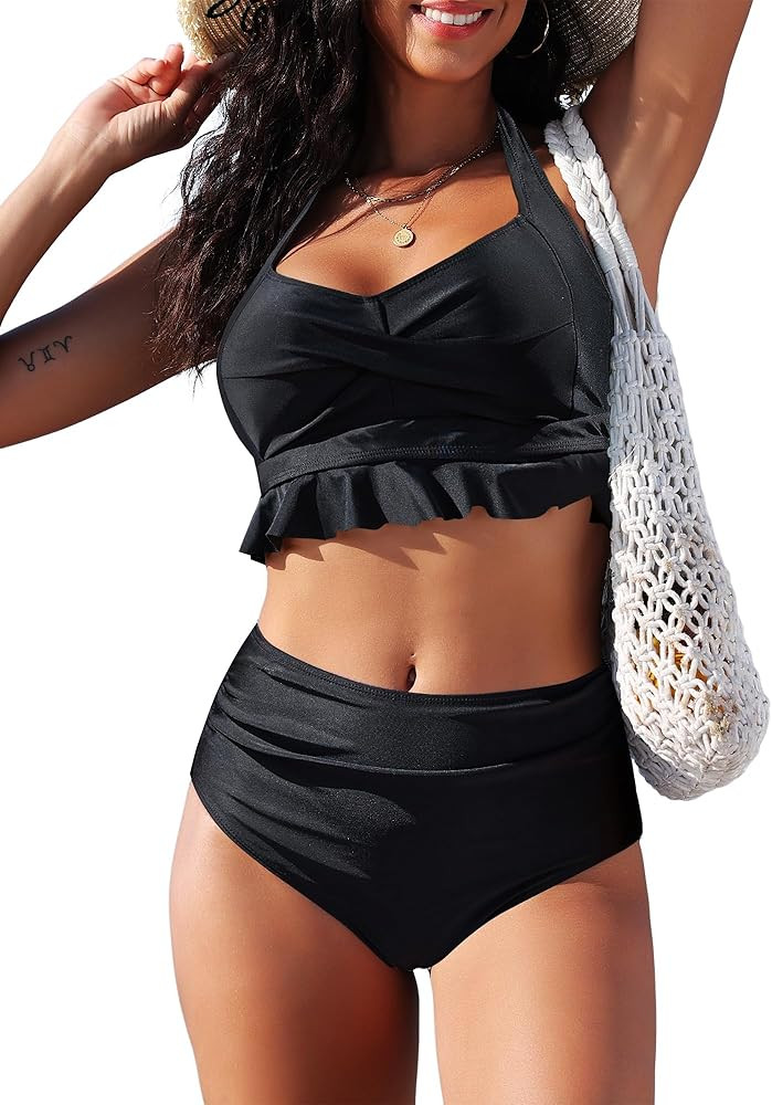 ZAFUL Womens Two Piece Vintage Swimsuit Push Up High Waisted Bikini Sets Tummy Control Bathing Su... | Amazon (US)