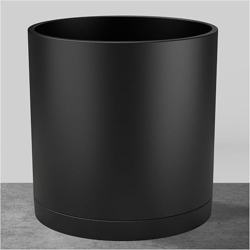 FaithLand 12-Inch Large Modern Cylinder Planter, Thick-Walled Plastic Plant Pot with Drainage Holes and Detachable Saucer, Matte Black, Ideal for Indoor & Outdoor Plants Flowers | Amazon (US)