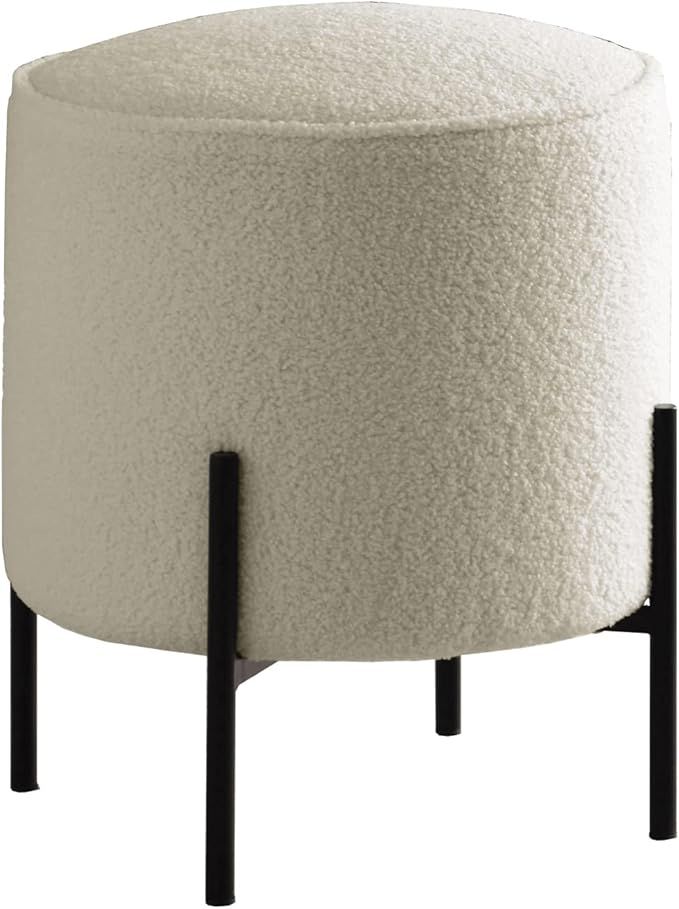 simple relax Fabric Upholstered Round Ottoman with Metal Base in Beige and Matte Black | Amazon (US)