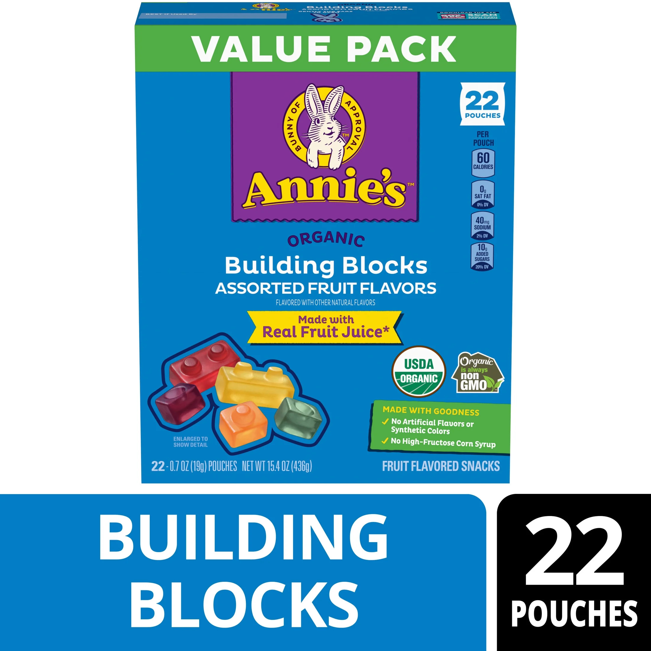 Annie's Organic Building Blocks Fruit Flavored Snacks, Gluten Free, 22 Pouches, 15.4 oz. - Walmar... | Walmart (US)