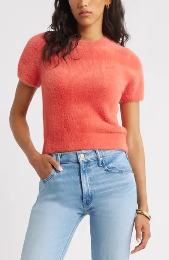Open Edit Fuzzy Short Sleeve Sweater in Red Apple at Nordstrom Rack, Size X-Large | Nordstrom Rack