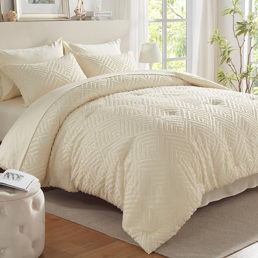 SunStyle Home Beige King Size Comforter Set 7 Pieces Tufted Bed in a Bag All Season Boho Bedding ... | Amazon (US)