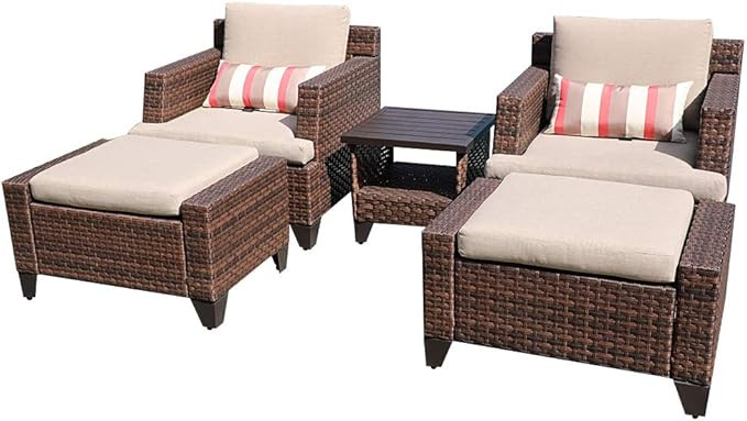 SUNSITT 5-Piece Outdoor Patio Furniture Set, Rattan Patio Lounge Chair and Ottoman Set with Water... | Amazon (US)
