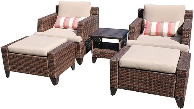SUNSITT 5-Piece Outdoor Patio Furniture Set, Rattan Patio Lounge Chair and Ottoman Set with Water... | Amazon (US)