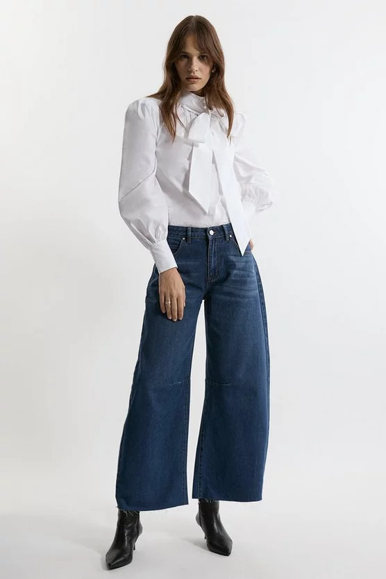 Indigo Barrel Leg Jean | Karen Millen UK + IE + DE + NL