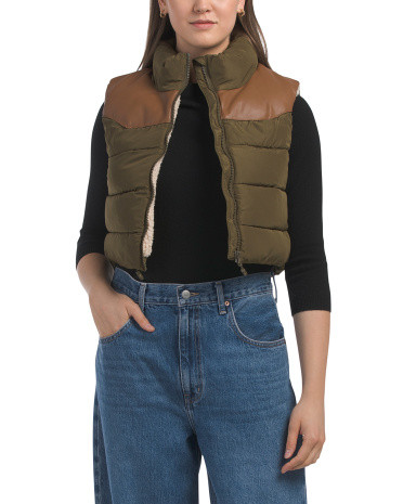 Crop Puffer Vest With Sherpa Lining | TJ Maxx