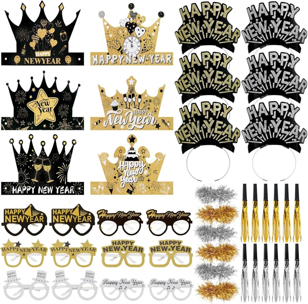 42 Pcs New Years Eve Party Supplies 2026, Includes Happy New Year Hats Paper Crowns,Headband Tiar... | Amazon (US)