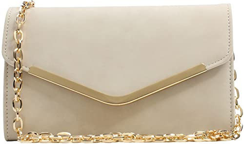 Autumnwell Begie Faux Suede Clutch Purse Evening Bag for Women，Envelope Handbag With Detachable Chain for Wedding and Party | Amazon (US)
