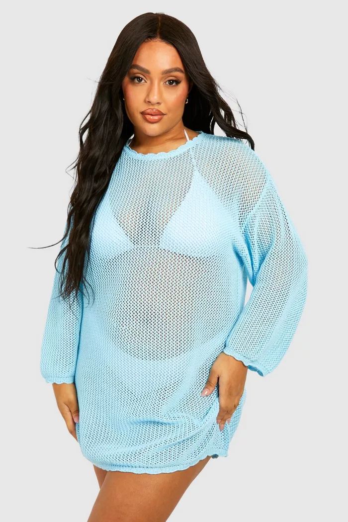 Plus Knitted Crochet Beach Dress | boohoo (US & Canada)