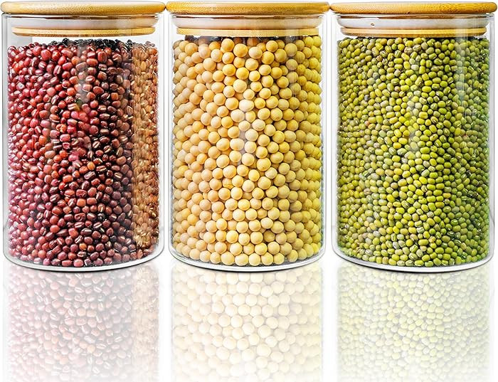 45oz - 3 Pack Glass Jars with Bamboo Lids, Glass Pantry Storage Containers with Airtight Lids, Ro... | Amazon (US)