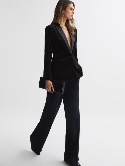 Reiss Black Opal Fitted Velvet Single Breasted Suit Blazer | Reiss US