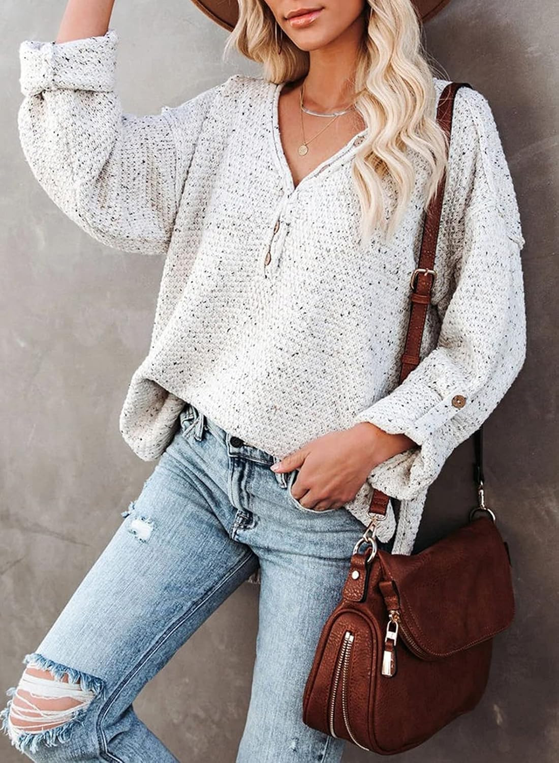 Asvivid Colorful Dots Button Down V Neck Sweaters for Women Roll Up Long Sleeve Knit Pullover Jum... | Amazon (US)