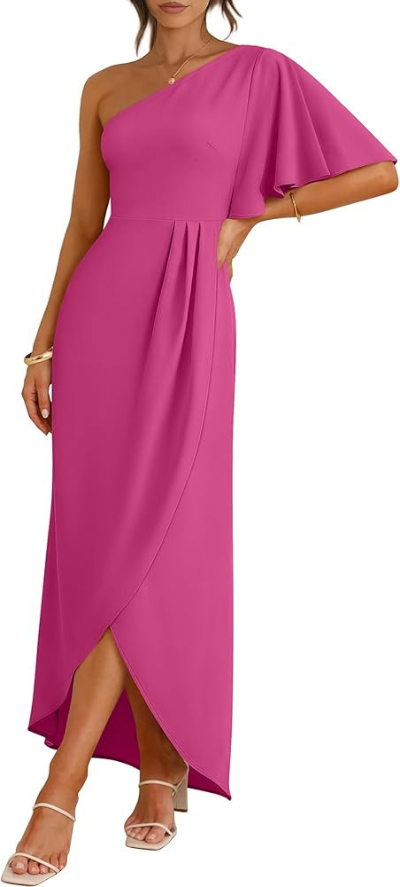ANRABESS Womens One Shoulder Formal Midi Dresses 2026 Summer Wrap High Slit Beach Wedding Guest P... | Amazon (US)