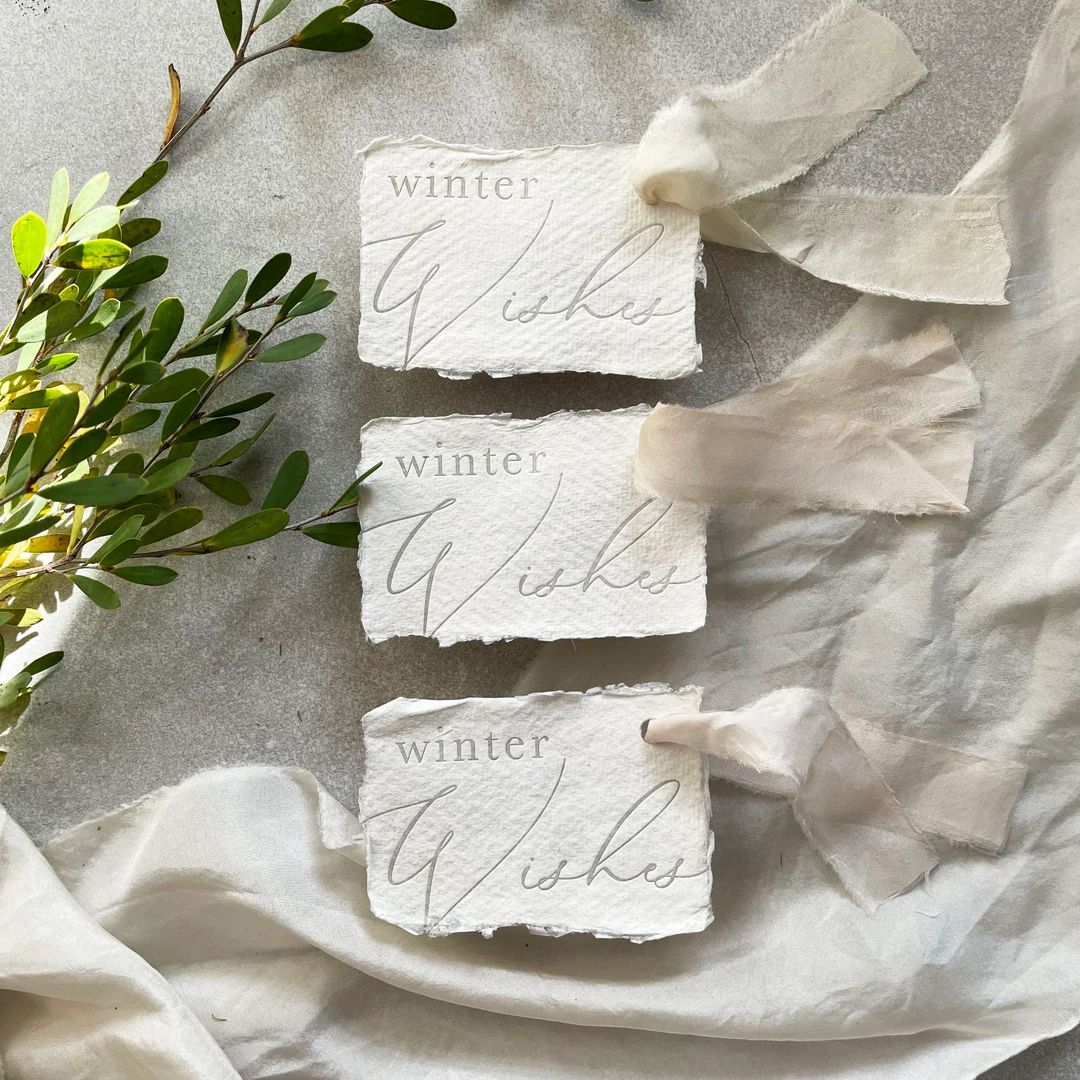 Letterpress gift tags handmade paper silk ribbon | Etsy (US)