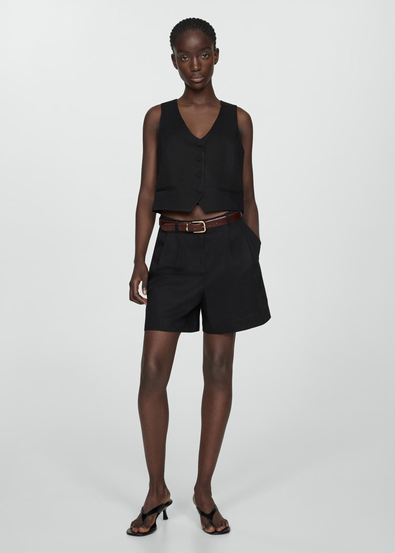 Linen-blend Bermuda plated shorts | MANGO (UK)