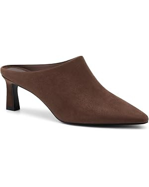 Coutgo Womens Kitten Heels Mules Closed Pointed Toe Pumps Slip On Suede Work Dress Shoes | Amazon (US)