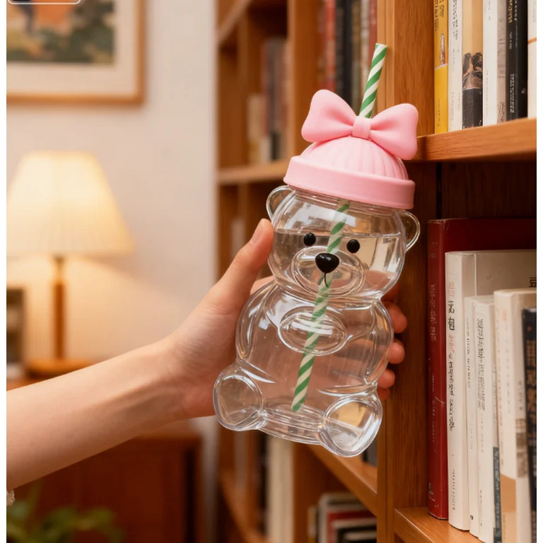 BTIZTLLA Glass Bear Cup, Honeybear Straw Cup, Glass Cups with Lids and Straws, Cute Mugs Bear Sip... | Walmart (US)