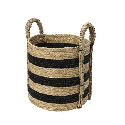 Household Essentials Braided Handle Basket Black/Natural: Large Round Seagrass Decorative Wicker Basket 20.1" Height | Target