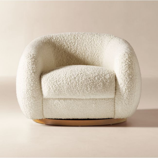Laszlo Warm White Boucle Swivel Chair | CB2