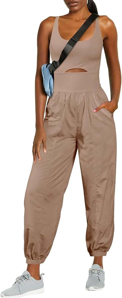 ReachMe Womens Running Onesie Athletic Romper Pants Hiking Outfits One Piece Workout Jumpsuits wi... | Amazon (US)