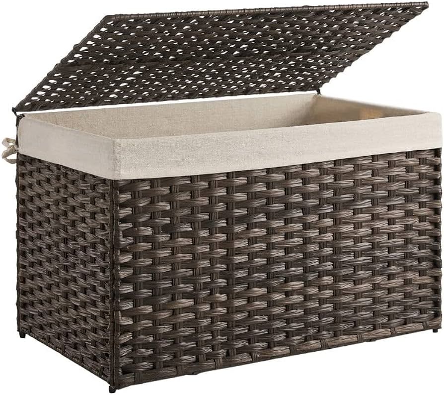 SONGMICS Storage Basket with Lid, 42.3 Gallon (160L) Storage Bin, Woven Blanket Storage Basket wi... | Amazon (US)