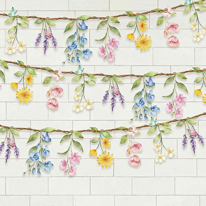 2 Pcs Wildflower Garland, Wildflower Party Decorations Reusable Garden Flower Banner for Baby Sho... | Amazon (US)